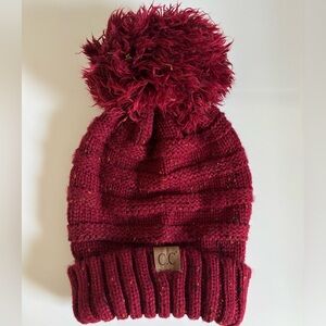 C.C Red Knit Hat with Pom-Pom